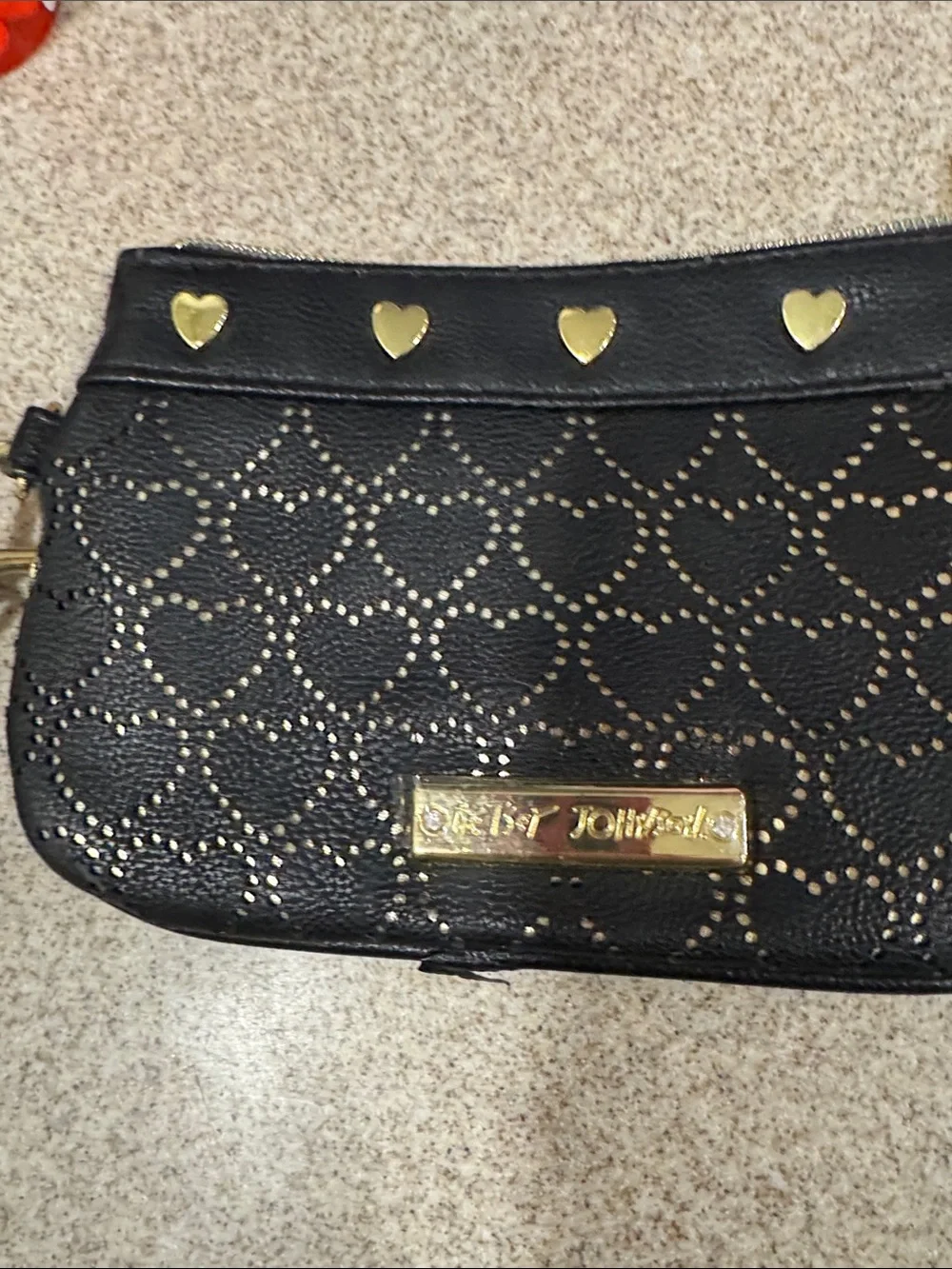 Betsey Johnson Black Wristlet Clutch with Gold Accents
